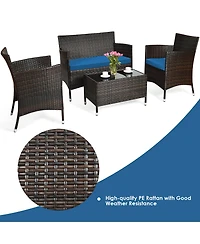 Gymax Set of Outdoor Patio Rattan Conversation Furniture Set w/ Cushion Table