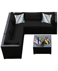 Gymax 6PCS Rattan Patio Sectional Sofa Conversation Set Outdoor w/ Cushions
