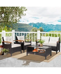 Gymax 4PCS Patio Conversation Set Rattan Sofa Furniture Set w/ Off Cushions