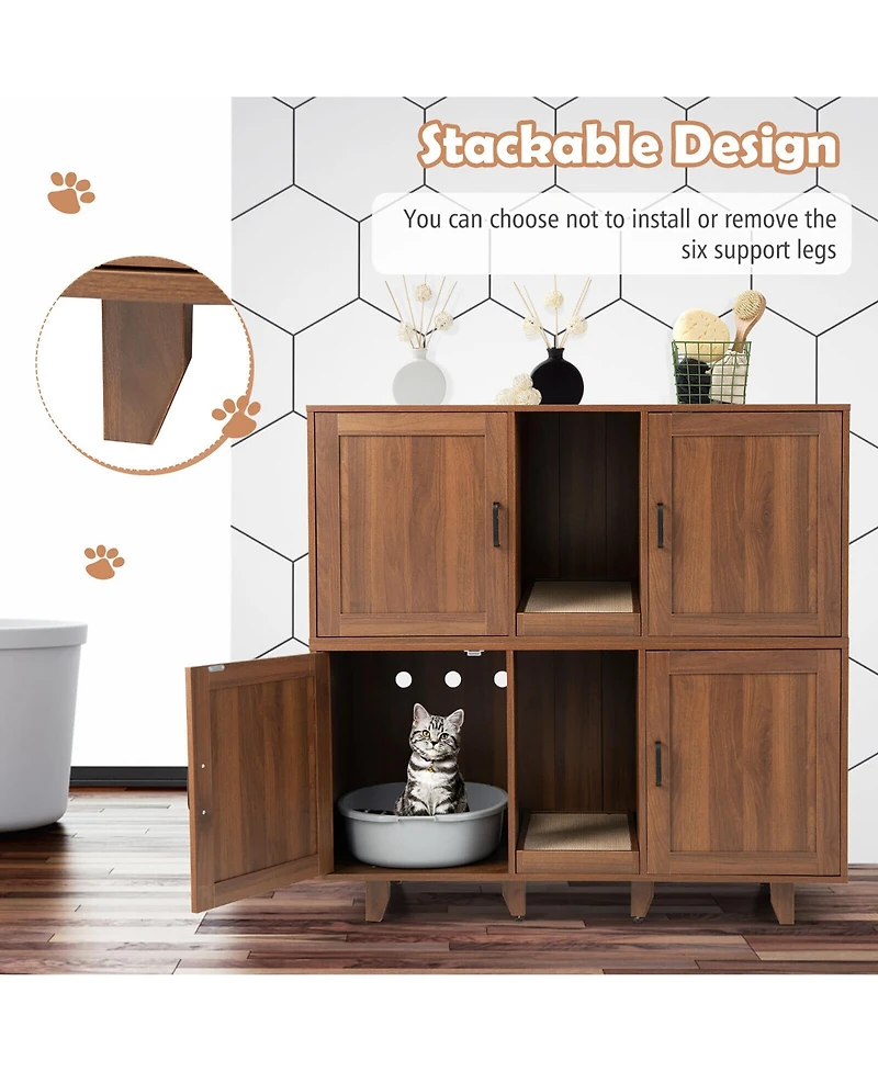 Gymax Cat Litter Box Enclosure Hidden Washroom w/ 2 Doors
