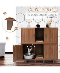 Gymax Cat Litter Box Enclosure Hidden Washroom w/ 2 Doors