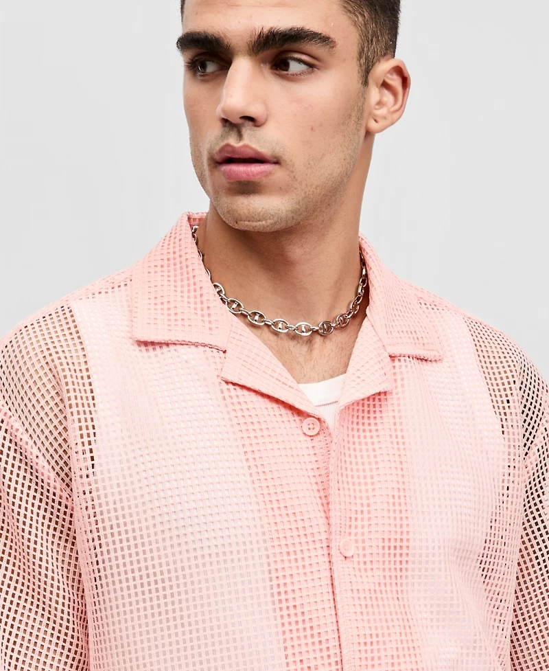 Mode of One Men's Boxy-Fit Short-Sleeve Mesh Shirt, Macy's Exclusive