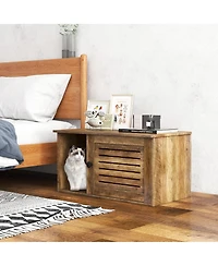Gymax Cat Litter Box Enclosure w/ Winding Entry Louvered Door Wooden Pet Side Table