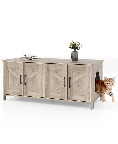 Gymax Cat Litter Box Enclosure for 2 Cats w/ Double Rooms Wooden Washroom Cabinet