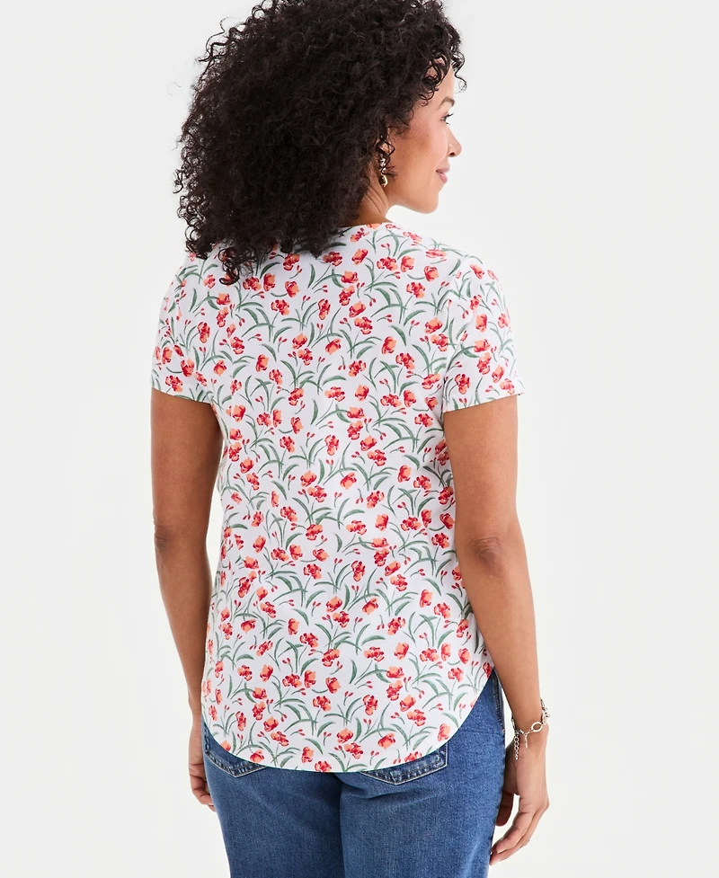 Style & Co Petite Short-Sleeve Floral Print Crewneck T-Shirt, Macy's Exclusive