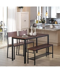 Homcom Wooden Kitchen Table and Chair Furniture with Storage Rack and Sitting Bench