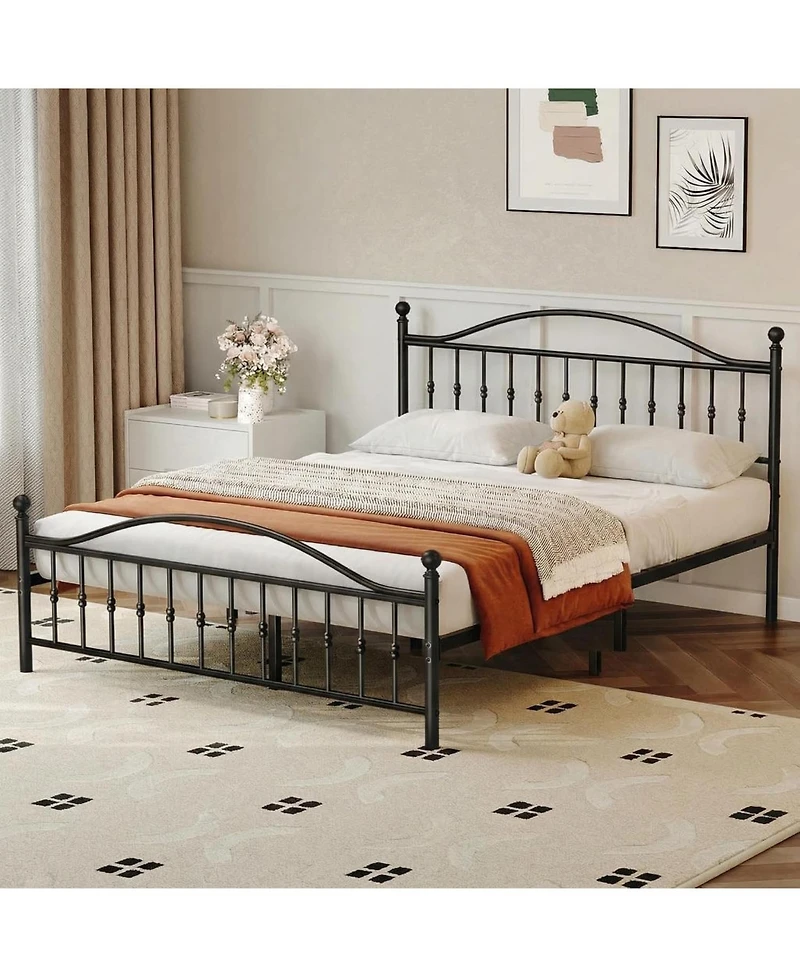 gaomon Size Metal Platform Bed Frame with Victorian Style Wrought Iron-Art Headboard and Footboard,Mattress Foundation,Under Bed Storage,Noise