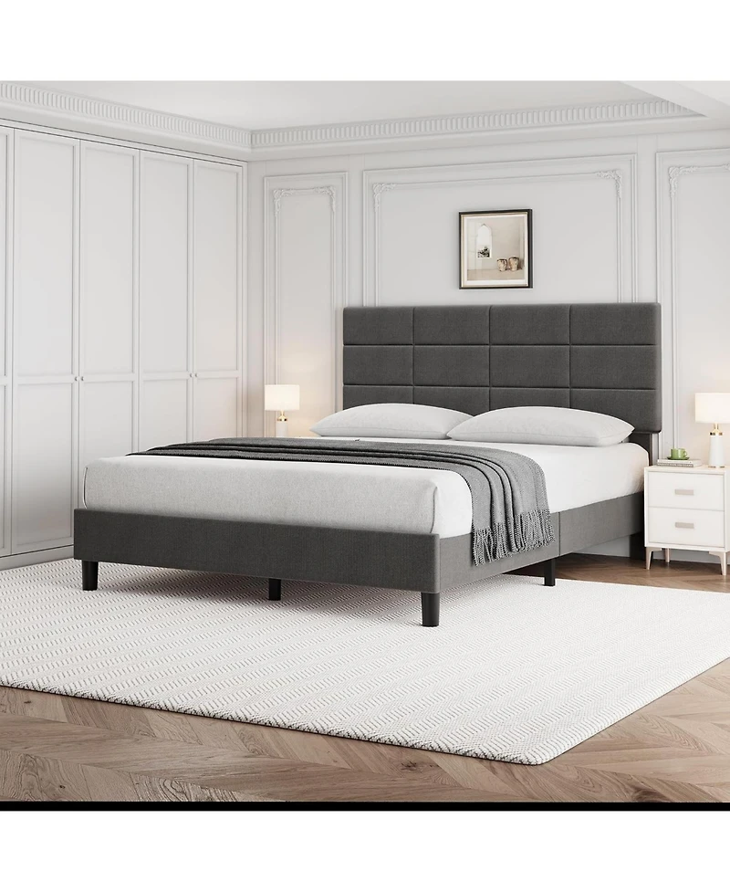 gaomon Queen Linen Upholstered Platform Bed, Adjustable Headboard, Noise-Free Mattress Foundation, Strong Slats, No Box Spring