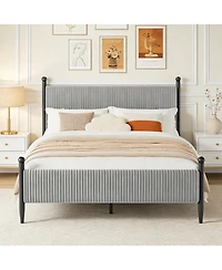 gaomon Full Bed Frame with Velvet Headboard, Upholstered Corduroy Platform, Wood Slats Support