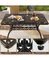 Clihome 59" Cast Aluminum Patio Dining Table with Umbrella Hole for 6