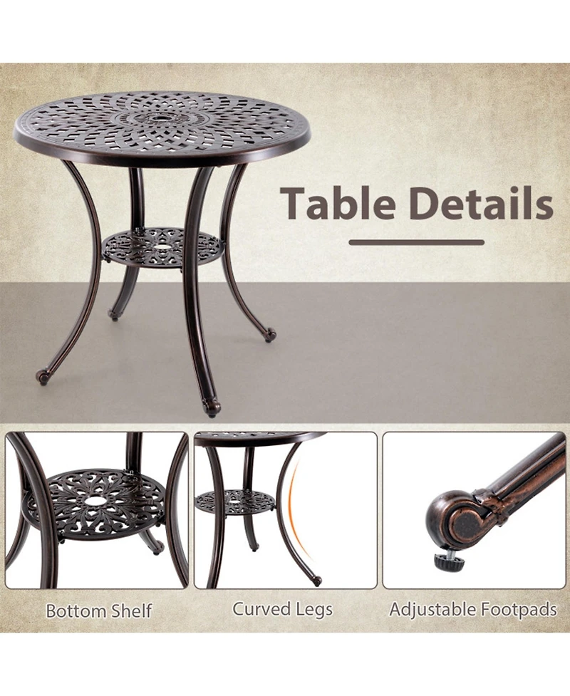 Clihome 31" Round Cast Aluminum Patio Table with 2" Umbrella Hole