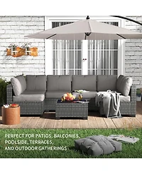 gaomon 7-Piece Wicker Patio Sofa Set Pe Rattan Conversation Sectional with Cushions Glass Table