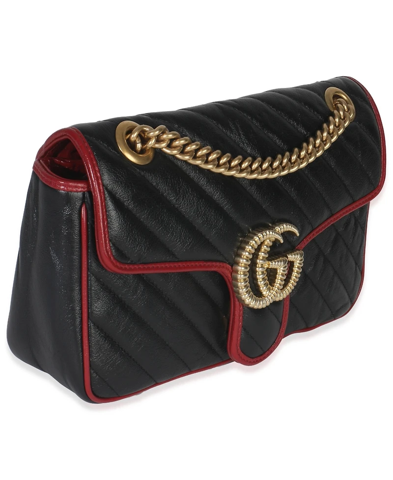 Pre-Owned Gucci Red Black Calfskin Torchon Small Gg Marmont Bag