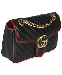 Pre-Owned Gucci Red Black Calfskin Torchon Small Gg Marmont Bag
