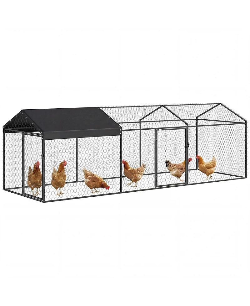 Large Metal Chicken Coop, Chicken Run with Waterproof and Anti-uv Cover