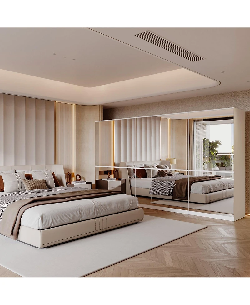 Famapy High Gloss Mirrored Doors Wardrobe Armoires with 4 Mirror Doors