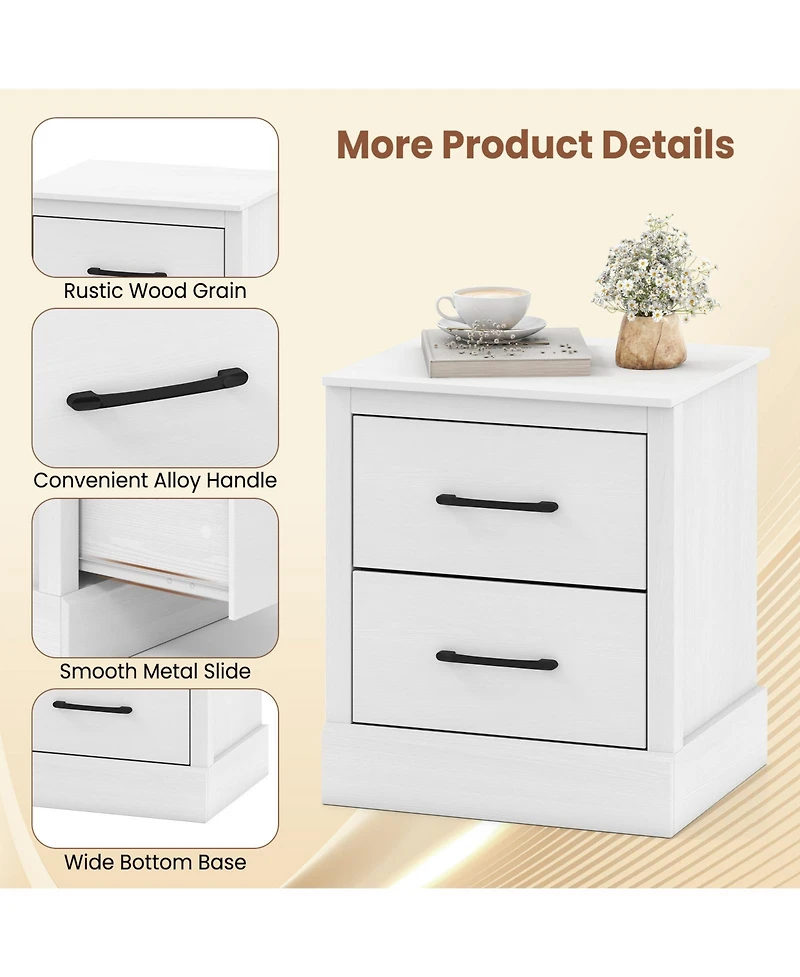 Sugift Compact Wooden Floor Nightstand with Storage Drawers