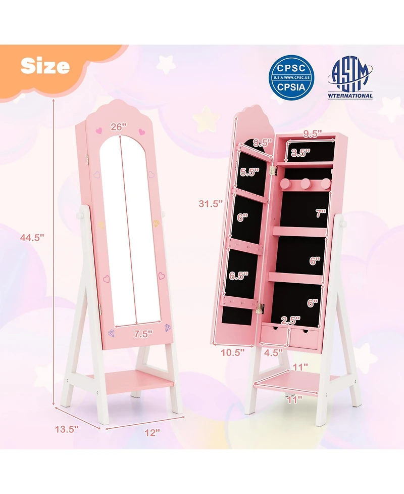 Sugift Two Piece Kids Vanity and Jewelry Armoire with Full Mirror