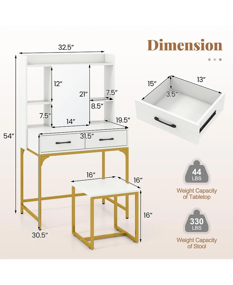 Sugift Vanity Desk with Storage Drawers and Charging Station
