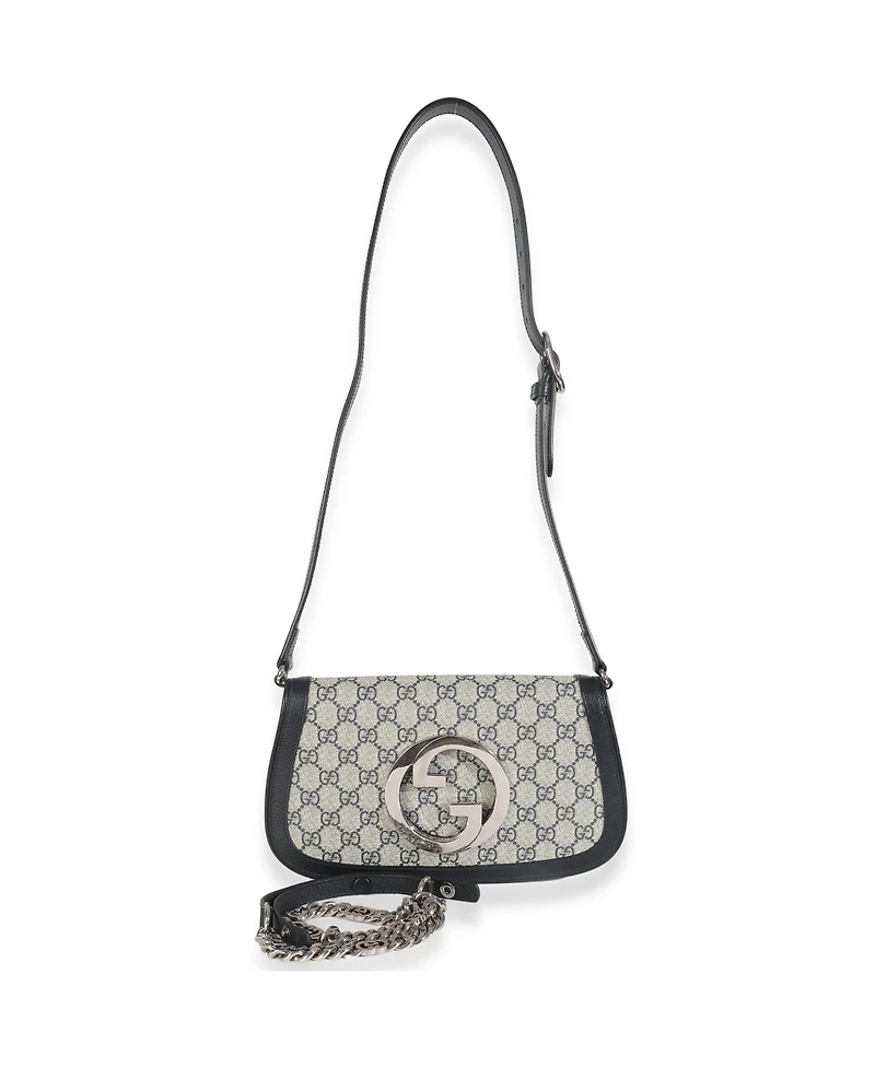 Pre-Owned Gucci Beige Blue Gg Supreme Canvas Blondie Shoulder Bag