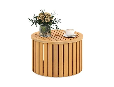 Slickblue Round Acacia Wood Outdoor Side Table with Hidden Storage