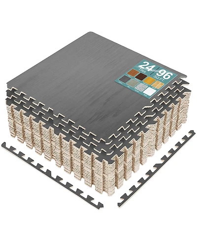 Sorbus 3/8-Inch Thick 96 Sq. Ft. Wood Grain Floor Foam Eva Interlocking Mats Tiles w/ Borders - for Home, Playroom, Basement, Trade Show