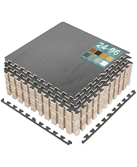 Sorbus 3/8-Inch Thick 96 Sq. Ft. Wood Grain Floor Foam Eva Interlocking Mats Tiles w/ Borders - for Home, Playroom, Basement, Trade Show