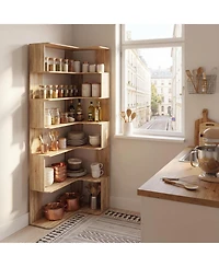 Homsee 7-Shelves Accent Bookcase, Open Back Bookshelf, Corner Bookcase