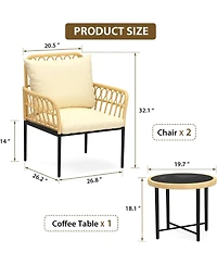 gaomon 3-Piece Patio Furniture Set, All-Weather Pe Wicker Outdoor Conversation Set with 2.8 Inch Thick Cushions