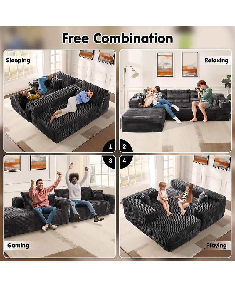 Xizzi 104" No Assembly Required Cloud Sectional Sofa, L-Shape Couch Chaise Lounge with Deep Seat and Wide Armrest for Living Room Bedroom