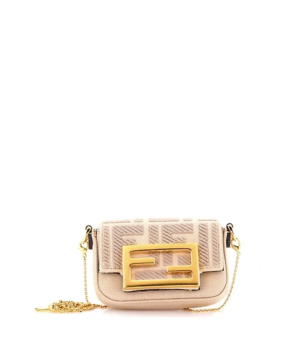 Pre-Owned Fendi Nano Chain Baguette Charm Bag Zucca Embroidered Canvas