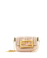 Pre-Owned Fendi Nano Chain Baguette Charm Bag Zucca Embroidered Canvas