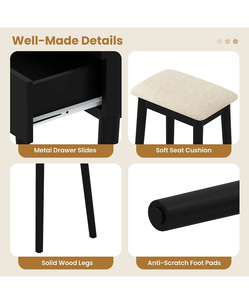 Sugift Compact Vanity Table Set with Led Mirror and Stool