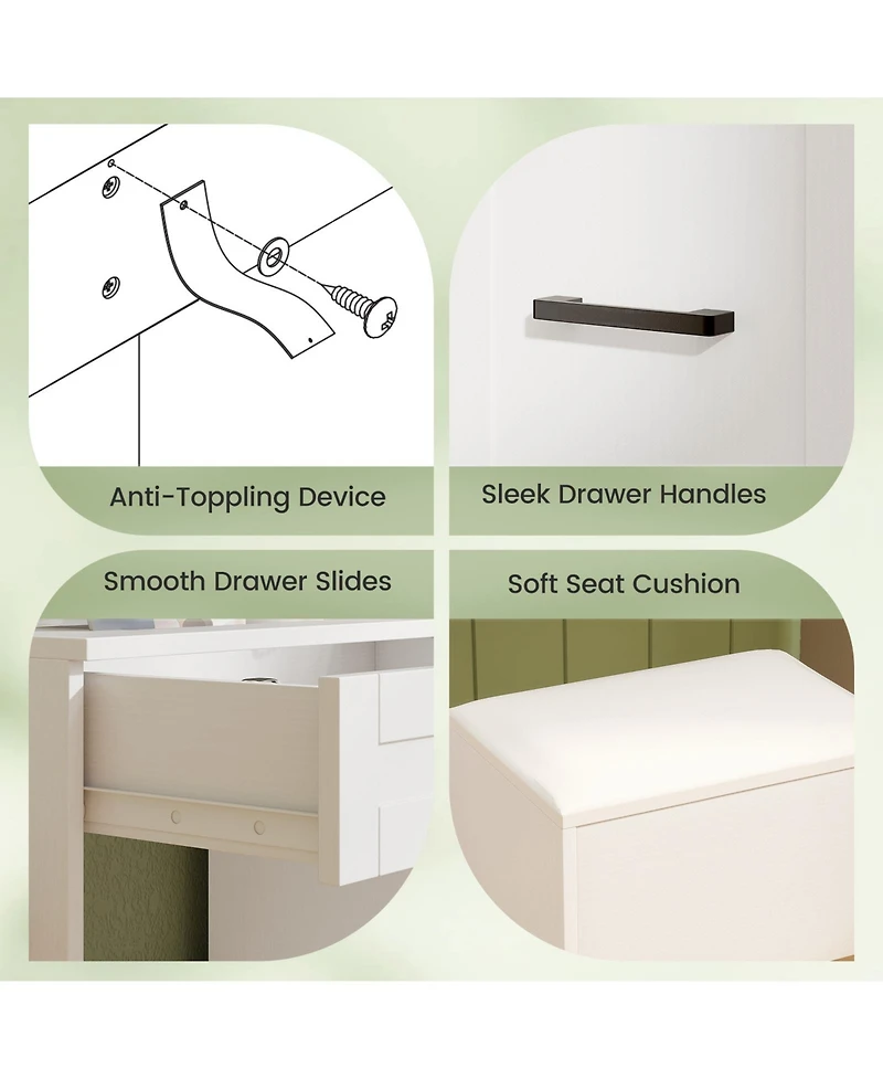 Sugift Dressing Desk with Adjustable Lighting and Hair Dryer Stand