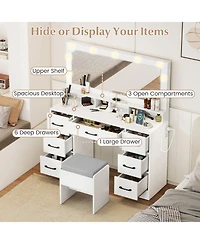 Sugift Vanity Desk with Mirror Lights and Power Outlets