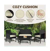 Yaheetech 4-Piece Outdoor Reception Set with 1 2-Seat Sofa, 2 Single-Seat Sofa and 1 Coffee Table, Black/Beige