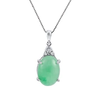 Macy's Green Jade & Diamond (1/20 ct. t.w.) Pendant Necklace in Sterling Silver