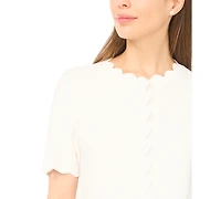 CeCe Women's Crewneck Scallop-Edge Cardigan Sweater