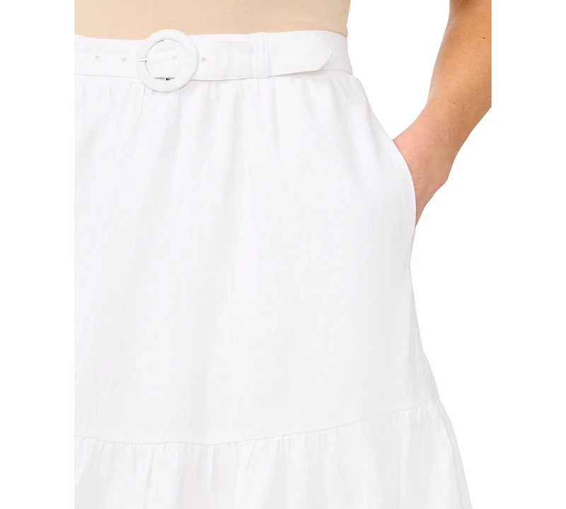 CeCe Women's Belted Ruffle-Hem Mini Skirt