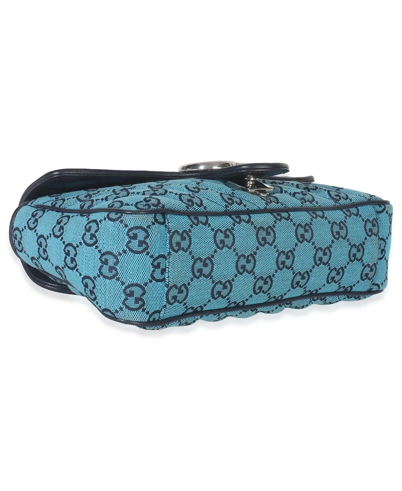 Pre-Owned Gucci Blue Matelasse Canvas Diagonal Small Gg Marmont Shoulder Bag