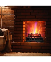 Gymax 26'' Infrared Quartz Electric Fireplace Heater W/ Lemonwood Logs Thermostat