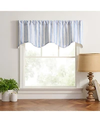 Ellis Curtain Saratoga Stripe 100% Cotton Scallop Poly-Cotton Lined Rod Pocket Valances 50" x 16"
