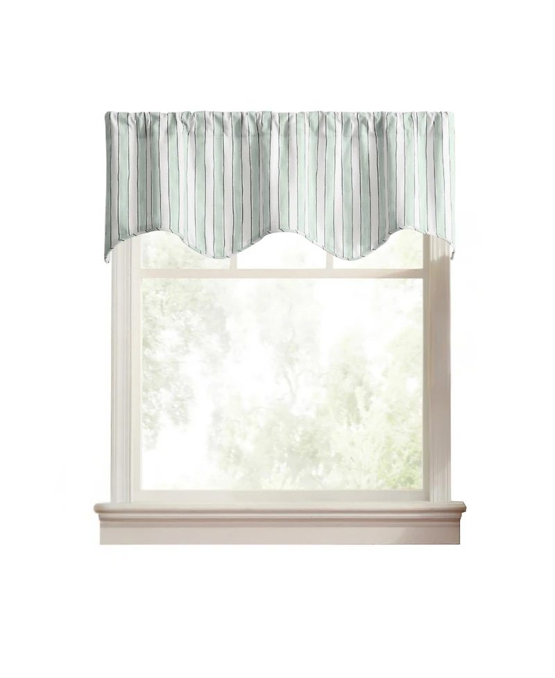Ellis Curtain Saratoga Stripe Cotton Scallop Poly-Cotton Lined Rod Pocket Valance
