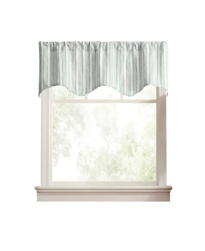 Ellis Curtain Saratoga Stripe Cotton Scallop Poly-Cotton Lined Rod Pocket Valance