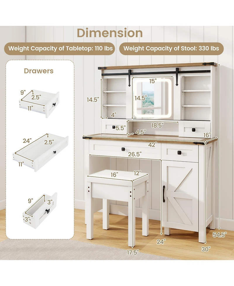 Sugift Makeup Vanity Desk with Mirror and Dimmable Led Lights