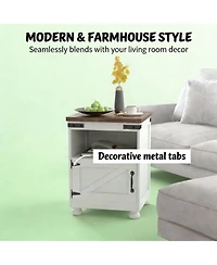 Rainsken Bedside Cabinet, Farmhouse Storage Nightstand with Open Shelf and Cupboard for Living Room, Bedroom.