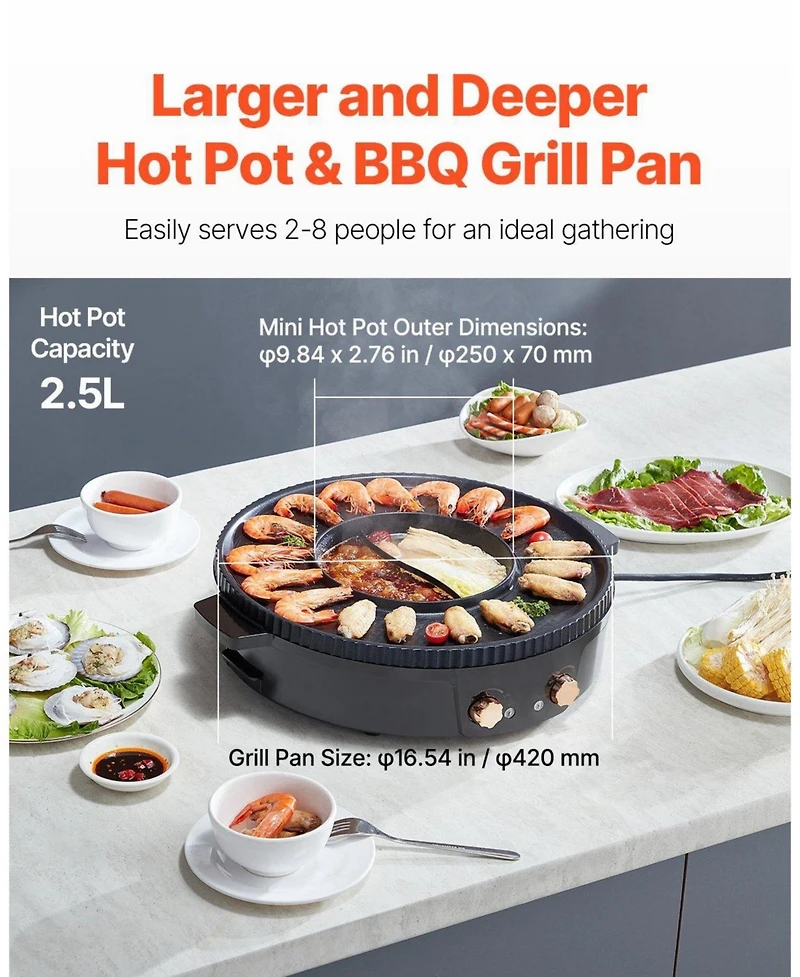 Ecooso Electric Hot Pot with Grill, Dual Temperature Control, Nonstick Pan, Serves