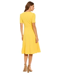 London Times Petite Short-Sleeve V-Neck Midi Dress