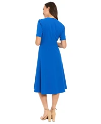 London Times Petite Short-Sleeve V-Neck Midi Dress
