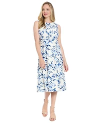 London Times Petite Sleeveless Jewel Neck Midi Dress